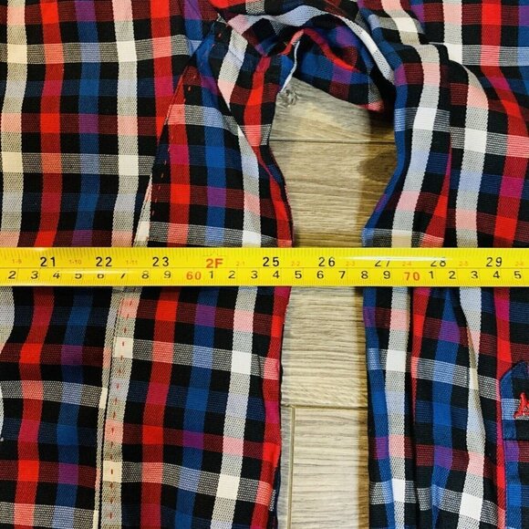 Au Noir Mens Button Down Shirt Sz 8 4XL plaid RedBlue Long Sleeve Cufflink Shirt - Picture 7 of 15